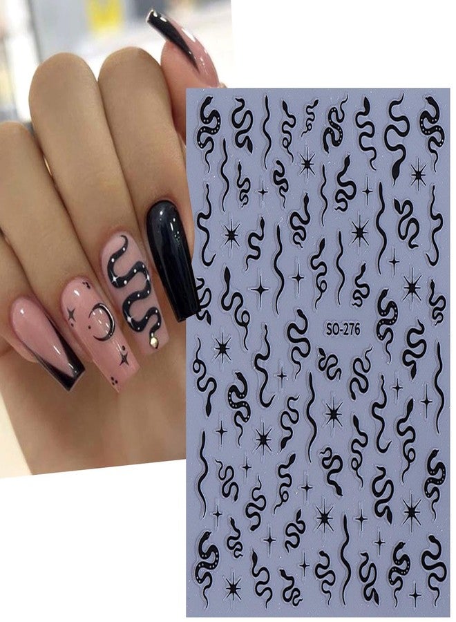 BSBTBZ 4Pcs Snake Nail Stickers 3D Snake Nail Decals Self-Adhesive Nail Design Supplies Gold Silver Black Laser Metallic Snake Star Line Holographic Metallic Acrylic Nail Charms French Manicure Decorations - Image 4